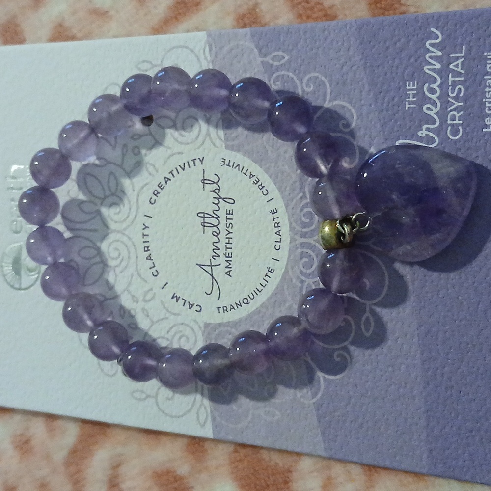 Amethyst Crystal Bracelet with Heart Charm - Picture 2 of 2